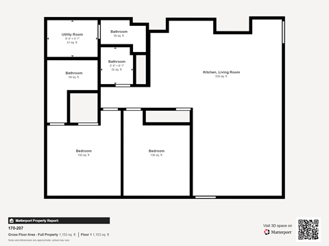 Floor plan for 2 beds, 2 baths, 1153 sqft